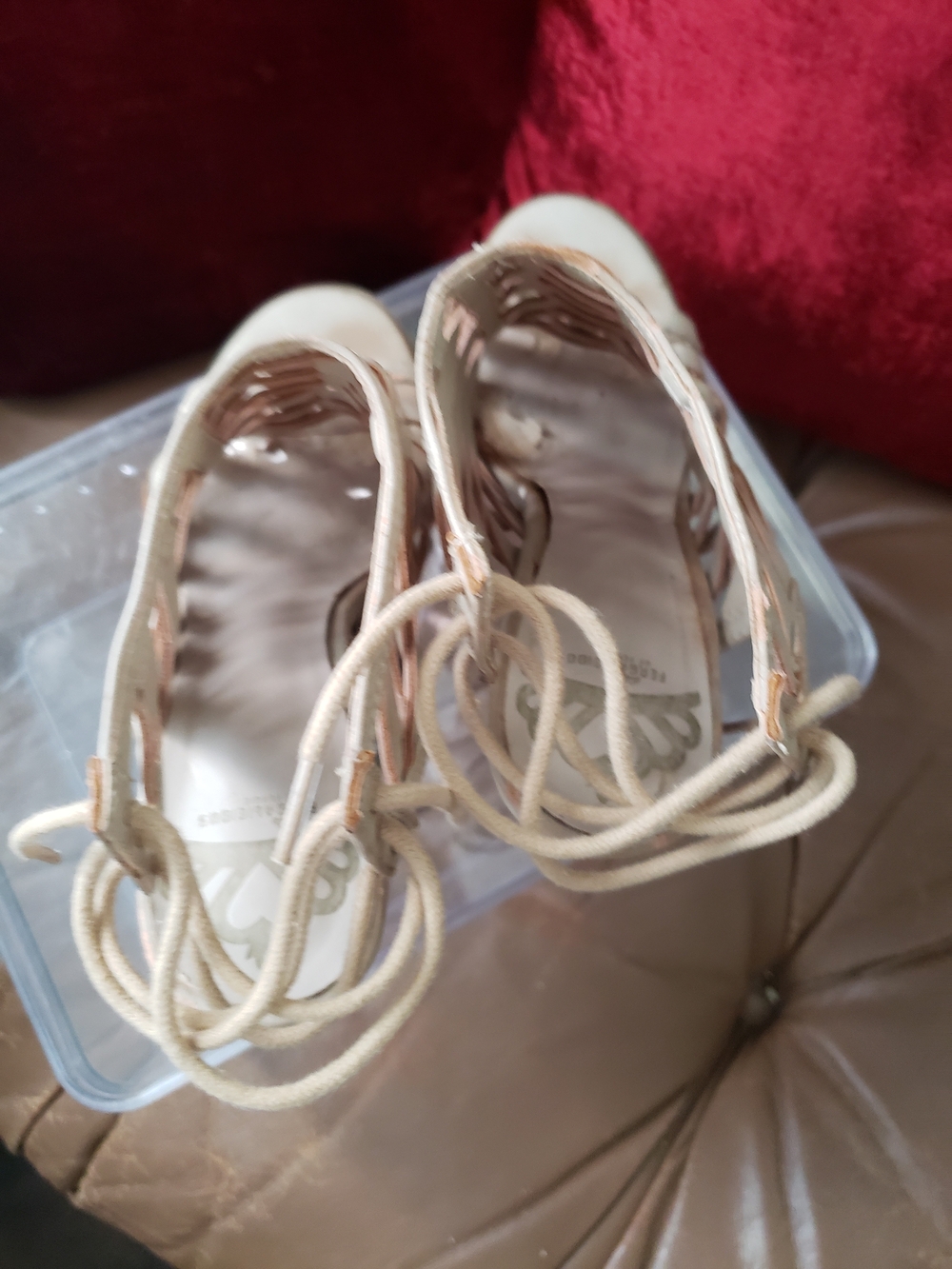 Beige Lace-Up Woven Gladiator Heels - Women's Sandals - Picture 9 of 9